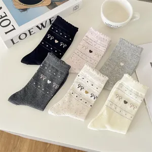 Women retro bow cotton socks cute winter casual hosiery multi-color cute stylish design