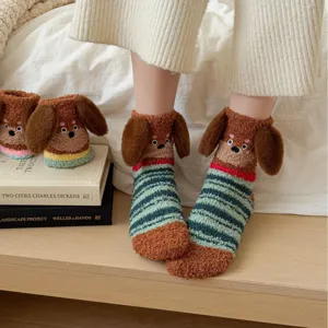 Inverno pile corallo calzini orecchie di cane simpatico animale sonno pavimento