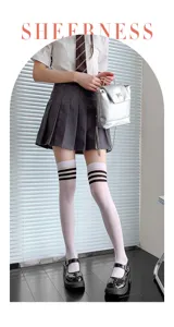 White high tube socks with black stripes, Japanese JK style velvet socks for women, spring and summer.