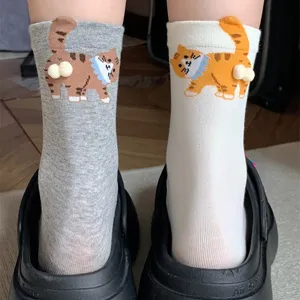 Cute 3D cat butt design women mid tube cotton socks funny cartoon novelty socks for daily wear