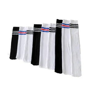 Velvet high tube socks Japanese JK style cute student stockings with classic stripe design.