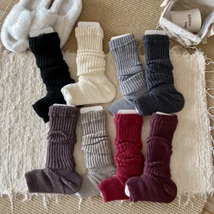 Women Winter Knit Leg Warmers Solid Color Casual Long Boot Cuffs Y2K Sweet Stretchy Warm Leg Covers Fashion Socks