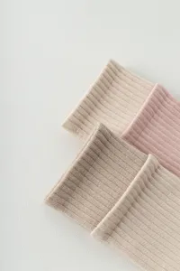 Ribbed cuff detail of women yoga socks, soft fabric texture close-up view for athletic wear.