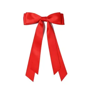 Elegante pinza para el pelo con lazo de satén rojo y cintas largas fluidas para niñas