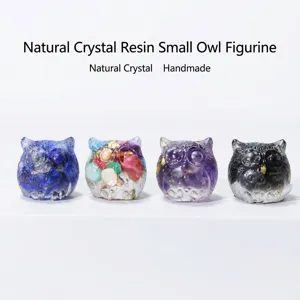Mini Owl Crystal Resin Ornament Handcrafted Animal Figurine With Natural Stone Chips For Desk Home Decor Micro Landscape Decoration