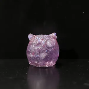 Handcrafted purple resin owl figurine with crystal shards for micro landscape decor