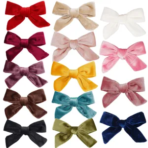 Set of fifteen colorful velvet bow hair clips for girls autumn winter hair accessories