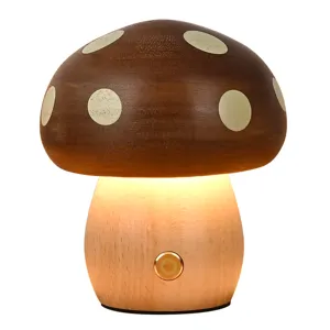 Handcrafted beech wood mushroom LED night light with warm glow for cozy nursery decor