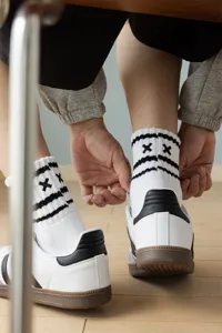 Men's Casual Cotton Mid Tube Socks Featuring Stripe Pattern and XX Embroidery Design