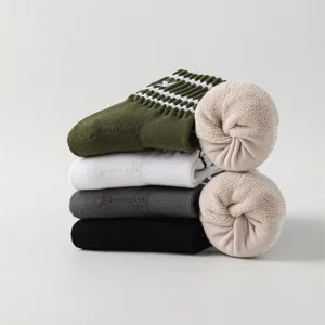 Men's mid-tube cotton socks with stripes and breathable towel loop bottom for sports and daily wear.