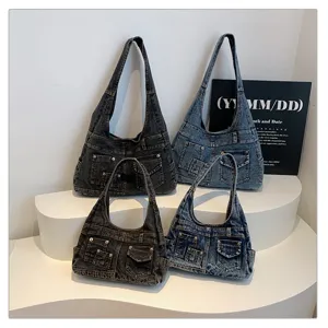Vintage τsάντα ώμου denim casual retro tote τσάντα κομψή γυναικεία τσάντα καθημερινής χρήσης.