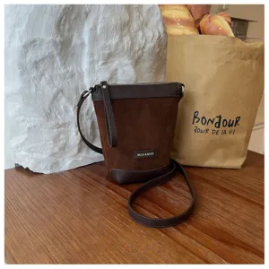 Brown suede leather crossbody phone bag, minimalist chic small shoulder bag for women daily use.