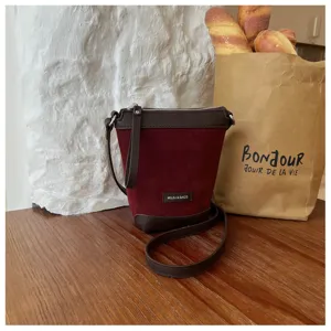 Stylish women small crossbody bucket bag PU suede patchwork shoulder phone bag chic design