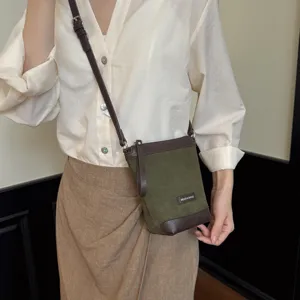 Women's green suede crossbody bag mini shoulder bag vintage mobile phone bag daily fashion