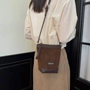 Women suede bucket shoulder bag crossbody phone bag detail view stylish daily wear bag