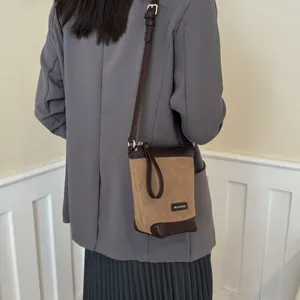 Minimalist suede canvas crossbody bag for women casual shoulder bag versatile phone purse