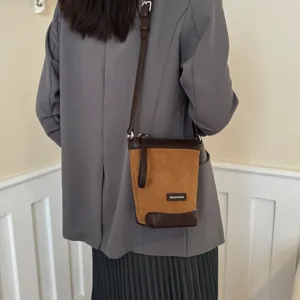 Fashion autumn new women shoulder crossbody phone bag, minimalist niche design suede bucket bag.