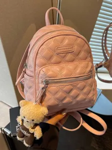 Casual PU Leer Rugzak Rautenpatroon Voor Tieners Meisjes Chique Stiksels Kleine Schooltas Stijlvolle Pendler Dagrugzak