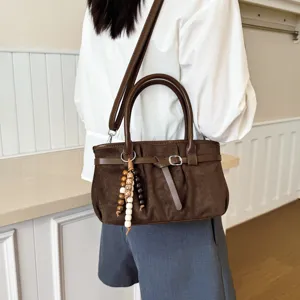 Borsa a spalla marrone stile retrò casual da donna, borsa grande capiente da lavoro.