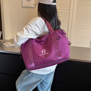 Women large travel duffel bag purple sports fitness shoulder bag with bottom shoe compartment