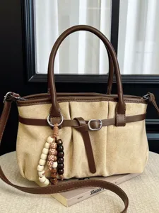 Borsa a Spalla da Donna Vintage Stile Slouchy Alta Capacità in Pelle PU Giuntato Sottoascellare Hobo Casual Tracolla Pendolarismo Tote Con Ciondolo Perline