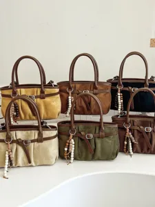 Borsa a spalla morbida vintage da donna, borsa a mano casual multicolore pratica.
