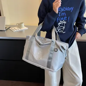 Grey casual women travel duffel bag gym sports handbag lightweight portable everyday carry