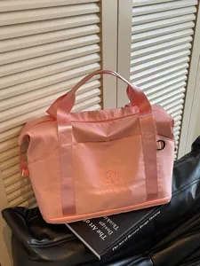 Women Casual Travel Bag Waterproof Fabric Large Capacity Gym Bag Embroidered Letters Shoulder Tote Handbag With Shoe Compartment