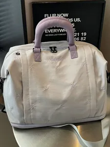 Bolso de Viaje de Tela de Gran Capacidad Bordado Lazo Bolsa de Lona para Fin de Semana Viaje Corto Gimnasio Deporte Equipaje Ligero Bolso Hombro Organizador