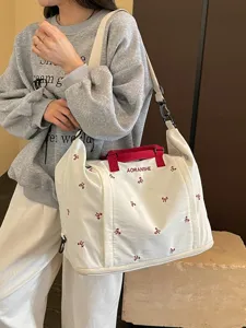 Bolso de viaje grande con bordado de lazo lindo, ligero y portátil para deportes y gimnasio.