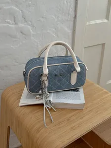 Mode Casual Denim Stoff Rautenmuster Kissentasche Für Frauen Schicke Schulter Umhängetasche Hohe Qualität Handtasche Tägliches Pendeln Reisen