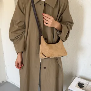 Koreaanse retro suède schouderdumplingtas, chique casual crossbodytas voor dagelijks gebruik.