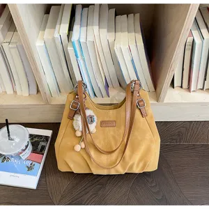 Borsa a tracolla retro di grande capacità da donna, elegante borsa tote casual con ciondolo.