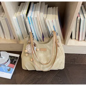 Borsa a spalla vintage donna grande capacita casual quotidiano marrone camoscio borsa