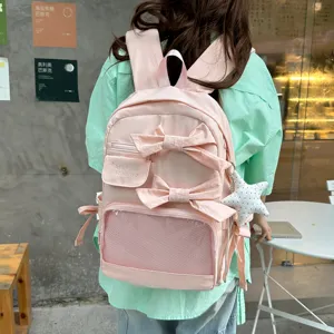 Mochila Bolso Ita de Nailon de Estilo Japonés Dulce Gran Capacidad Bolsa Escolar Con Lazo Ventana Transparente Para Viaje Diario Estudiantes Chicas