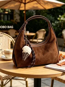Koreaanse Stijl Slouchy Imitatiesuède Schoudertas Retro Grote Capaciteit Dumpling Hobo Handtas Met Brede Riem Voor Woon-Werkverkeer Vrouwen Dagelijks