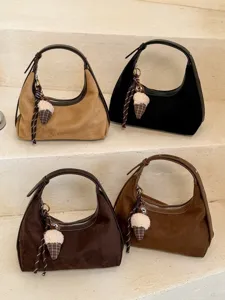 Koreaanse vintage suède hobo schoudertas met ijsje hanger, grote damestas voor dagelijks