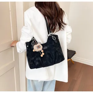 Borsa tote vintage nera da donna, grande capacità borsa a spalla casual per lavoro dettaglio.