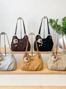 Borsa a tracolla vintage da donna grande capacità borsa tote casual con simpatico peluche