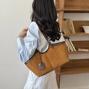 Retro women suede tote bag, stylish single shoulder underarm bag for daily wear and commuting.