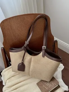 Stylish retro women tote bag with elegant contrast color design and large capacity daily use.
