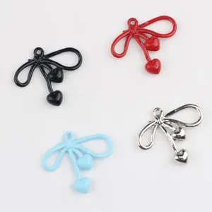Alloy painted bow heart pendant charms DIY handmade bracelet necklace earrings accessories