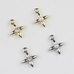 Vue détaillée de pendentifs étoile croix en alliage avec incrustation perle zircon DIY.