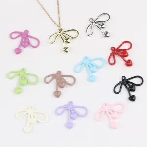 Simple Alloy Painted Bowknot Heart Pendants DIY Jewelry Charms For Bracelet Necklace Earrings Accessories Multicolor Bow Heart Charms Findings