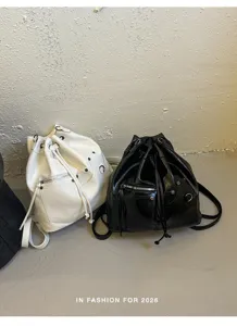 Große Kapazität PU Kordelzug Motorrad Rucksack stylische Pendler Beutel Tasche Damen