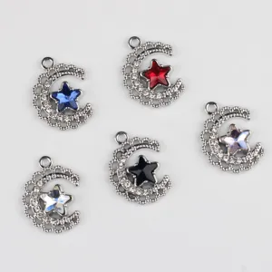 Alloy rhinestone moon star pendant charms for DIY necklace bracelet jewelry making accessories