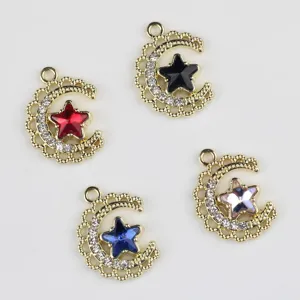 Gold alloy star moon pendant rhinestone crystal charms DIY necklace bracelet jewelry making