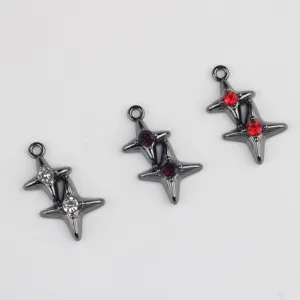 Pendentif breloque en alliage double étoile avec des pierres zircons colorées pour bijoux DIY.