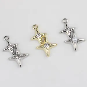 Pendentifs double étoile alliage strass perle accessoires fabrication bijoux DIY
