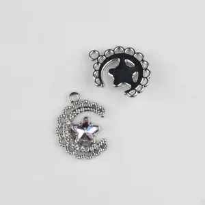 Silver alloy moon star charms pink crystal pendants for DIY jewelry making accessories